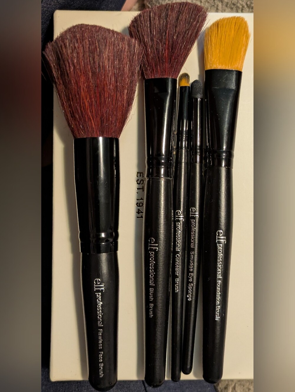ELF Professional Makeup Brush Set - Black Handles, Burgundy & Yellow Bristles